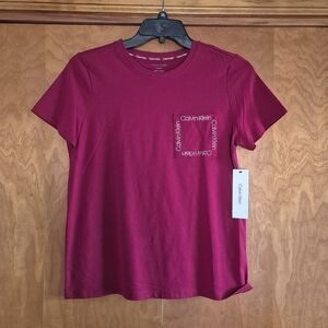 Calvin Klein Women's Red Short Sleeve Tee with Front Pocket, size S